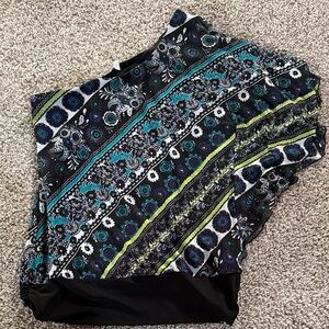 Studio Y Black Top with Blue and Green Floral Design